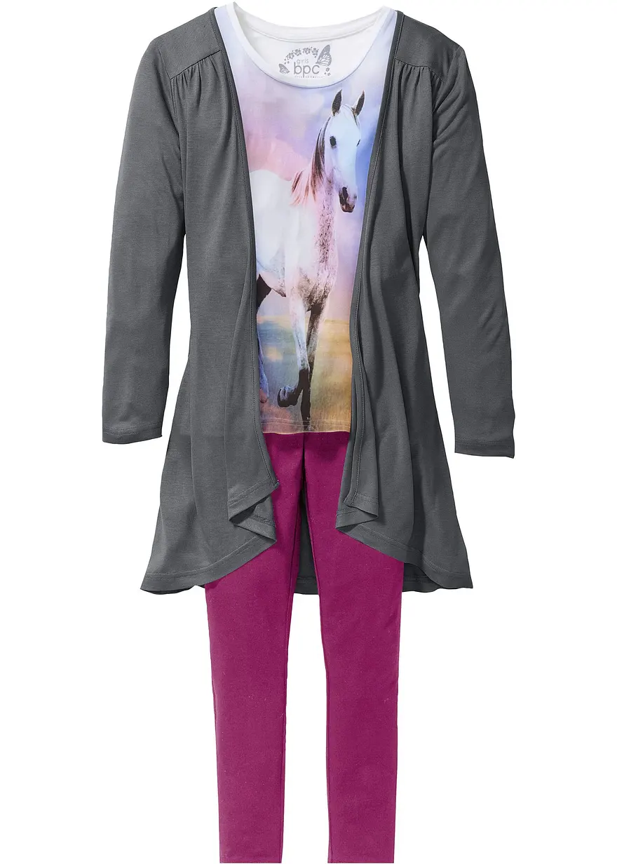 Shirt + Cardigan + Leggings (3-tlg. Set) in weiß von vorne - bonprix Shirt + Cardigan + Leggings (3-tlg. Set) in weiß von vorne - bonprix