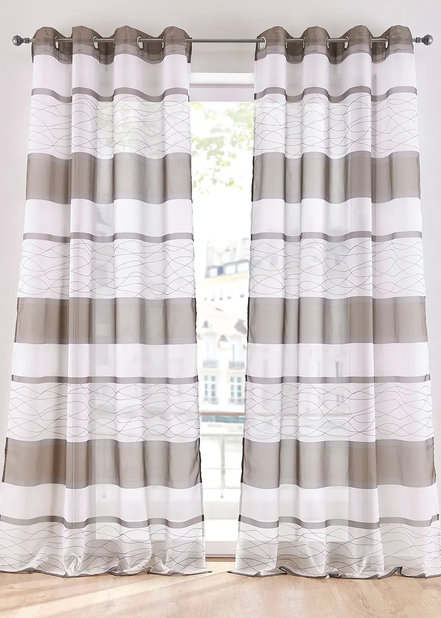 Transparente Gardine mit Querstreifen Druck (1er Pack) in braun - bonprix Transparente Gardine mit Querstreifen Druck (1er Pack) in braun - bonprix