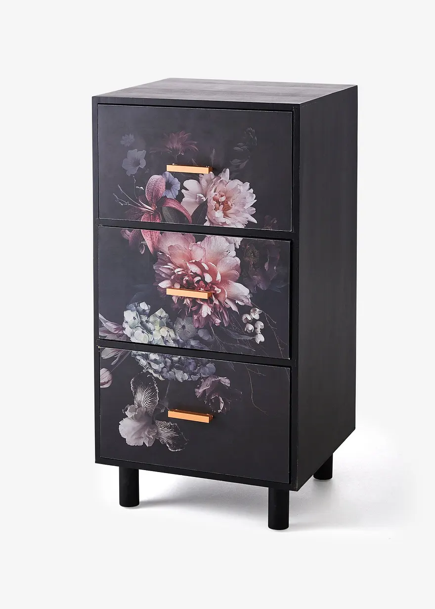 Kommode mit Blumenprint in schwarz von vorne - bpc living bonprix collection Kommode mit Blumenprint in schwarz von vorne - bpc living bonprix collection
