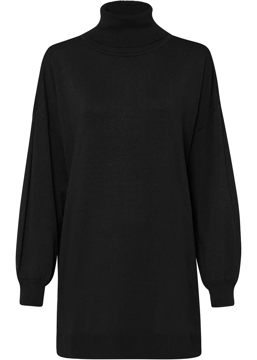 Langer Rollkragenpullover in schwarz von vorne - bonprix Langer Rollkragenpullover in schwarz von vorne - bonprix