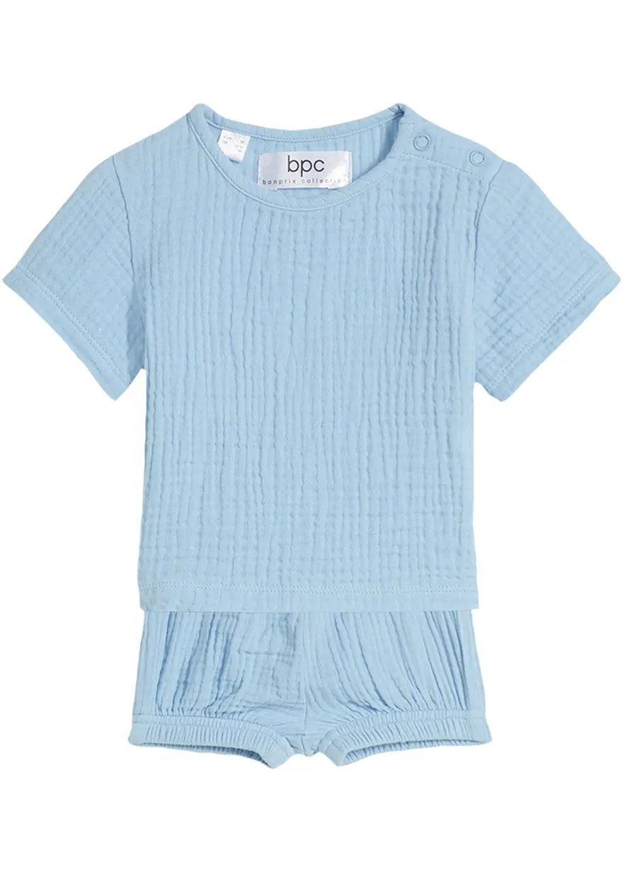 Baby Musselin Overall in blau von vorne - bpc bonprix collection Baby Musselin Overall in blau von vorne - bpc bonprix collection