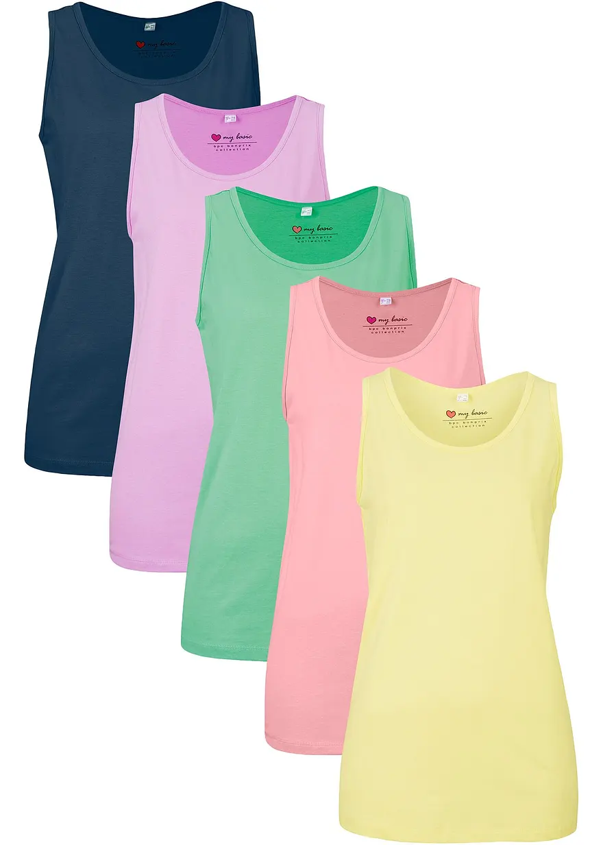 Long-Top aus reiner Baumwolle (5er Pack) in rosa von vorne - bonprix Long-Top aus reiner Baumwolle (5er Pack) in rosa von vorne - bonprix