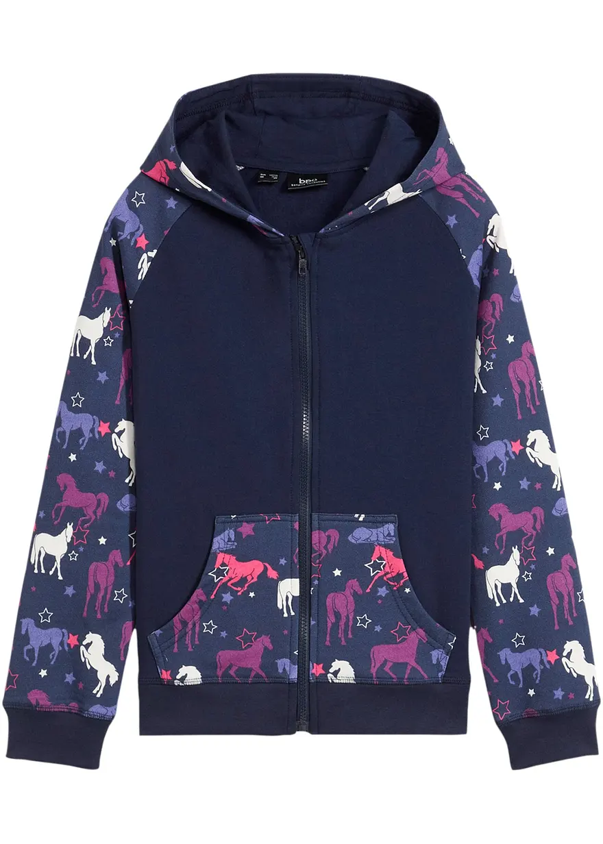Kapuzen-Sweatjacke aus reiner Baumwolle in blau von vorne - bonprix Kapuzen-Sweatjacke aus reiner Baumwolle in blau von vorne - bonprix