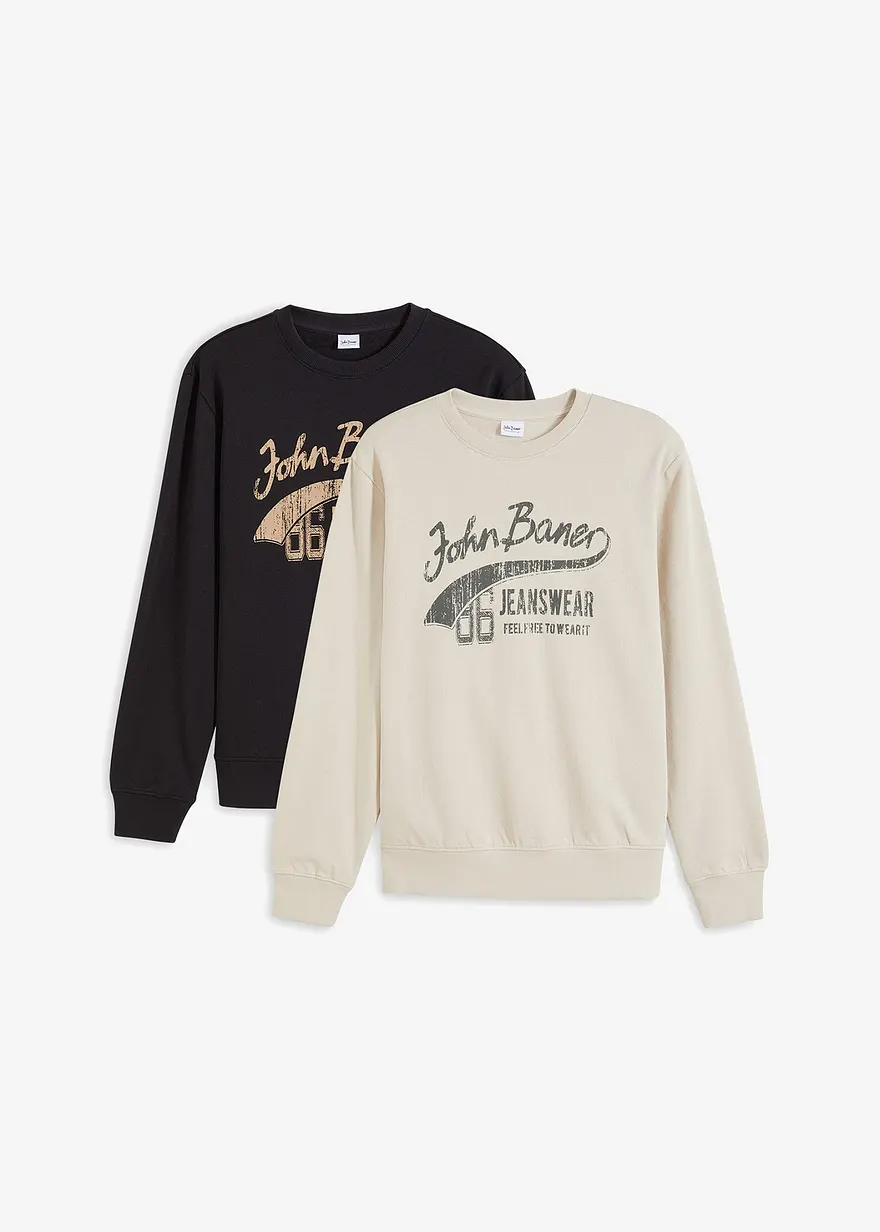 Sweatshirt (2er Pack) aus weichem Baumwoll-Mix in schwarz von vorne - bonprix Sweatshirt (2er Pack) aus weichem Baumwoll-Mix in schwarz von vorne - bonprix