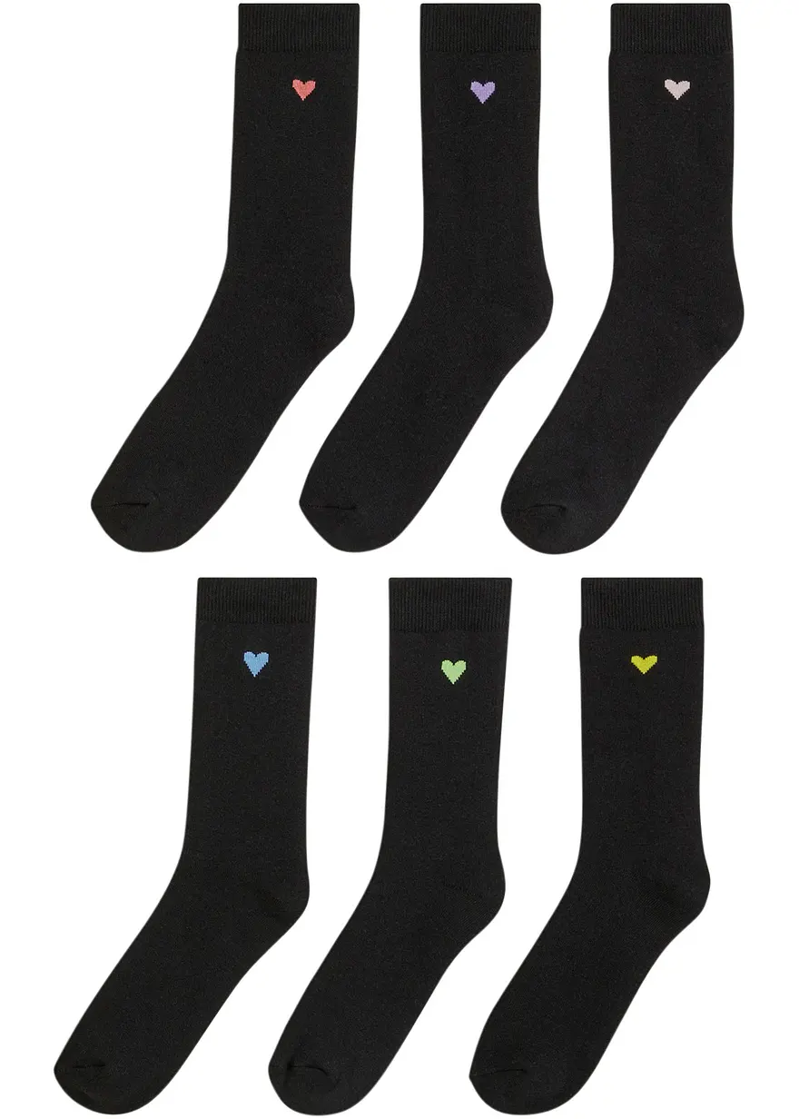 Thermo Socken mit Stickerei und Bio-Baumwolle (6er Pack) in schwarz von vorne - bonprix Thermo Socken mit Stickerei und Bio-Baumwolle (6er Pack) in schwarz von vorne - bonprix