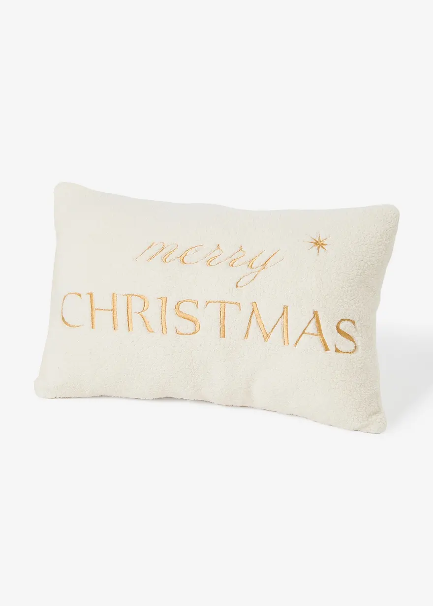 Dekokissen mit "Merry Christmas" Schriftzug in beige von vorne - bonprix Dekokissen mit "Merry Christmas" Schriftzug in beige von vorne - bonprix