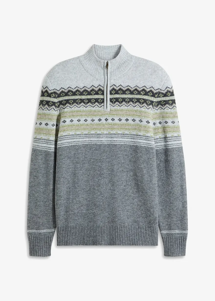 Norweger-Pullover mit Stehkragen in grau von vorne - bonprix Norweger-Pullover mit Stehkragen in grau von vorne - bonprix