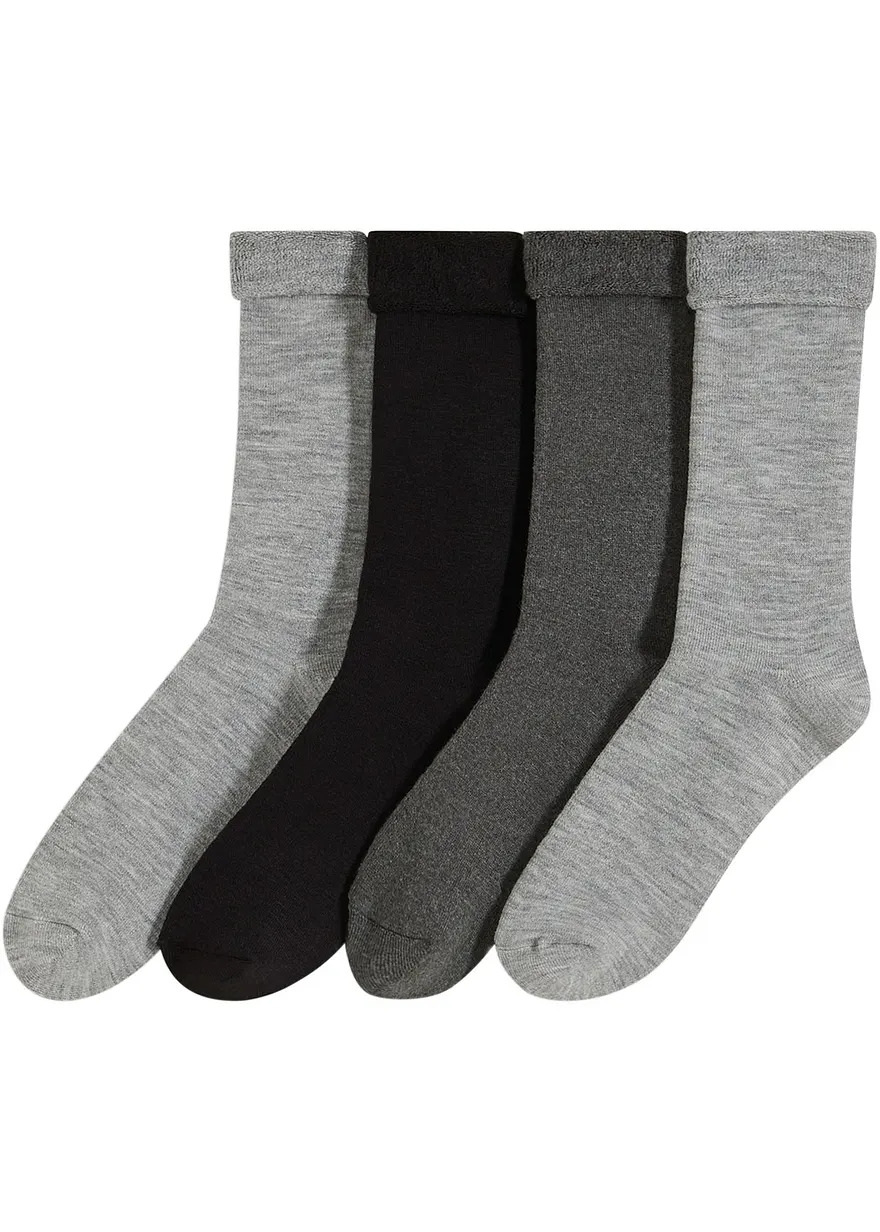 Thermo Socken mit Umschlagbündchen und Innenfrottee (4er Pack) in schwarz von vorne - bonprix Thermo Socken mit Umschlagbündchen und Innenfrottee (4er Pack) in schwarz von vorne - bonprix