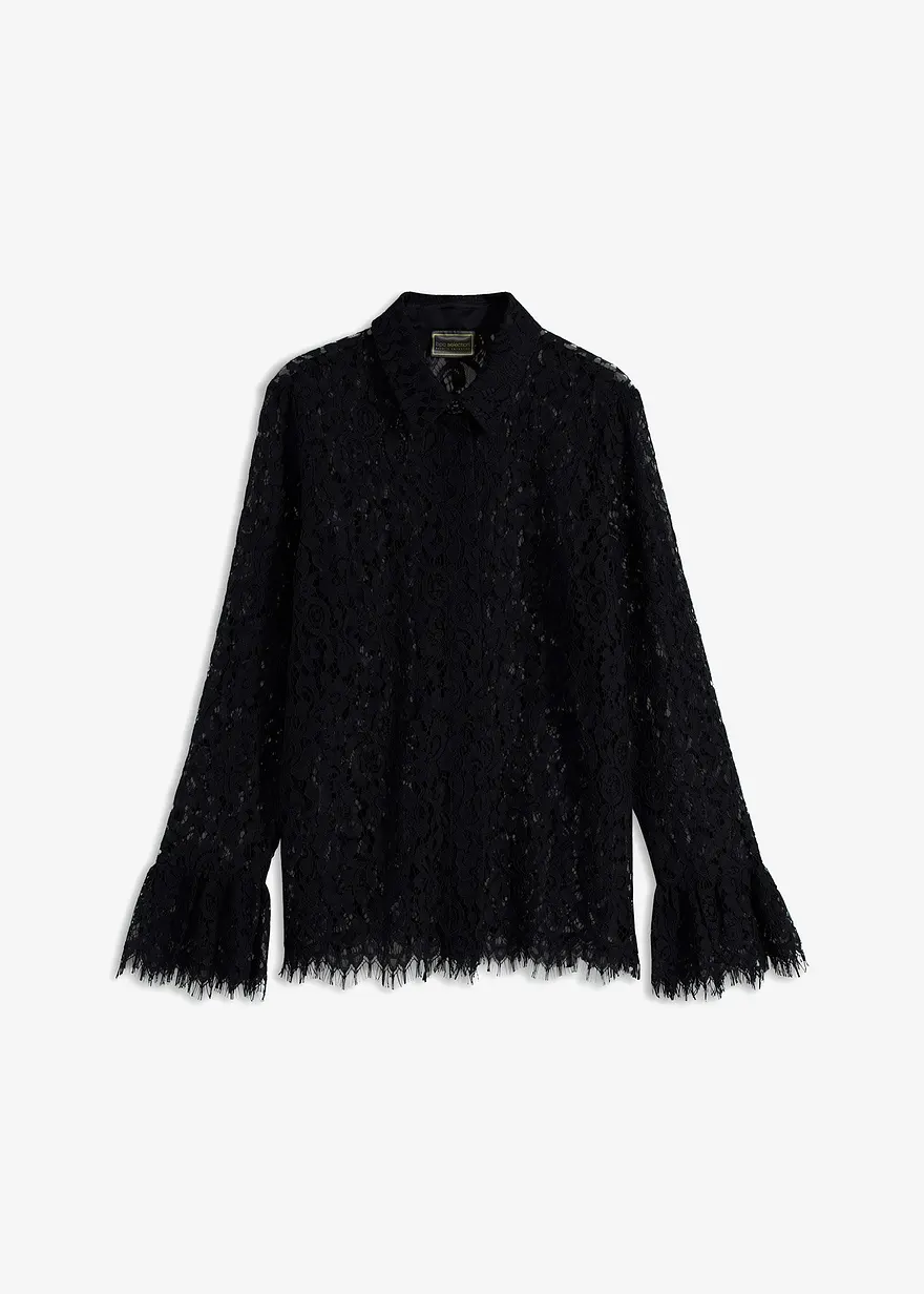 Bluse aus Spitze in schwarz von vorne - bonprix Bluse aus Spitze in schwarz von vorne - bonprix