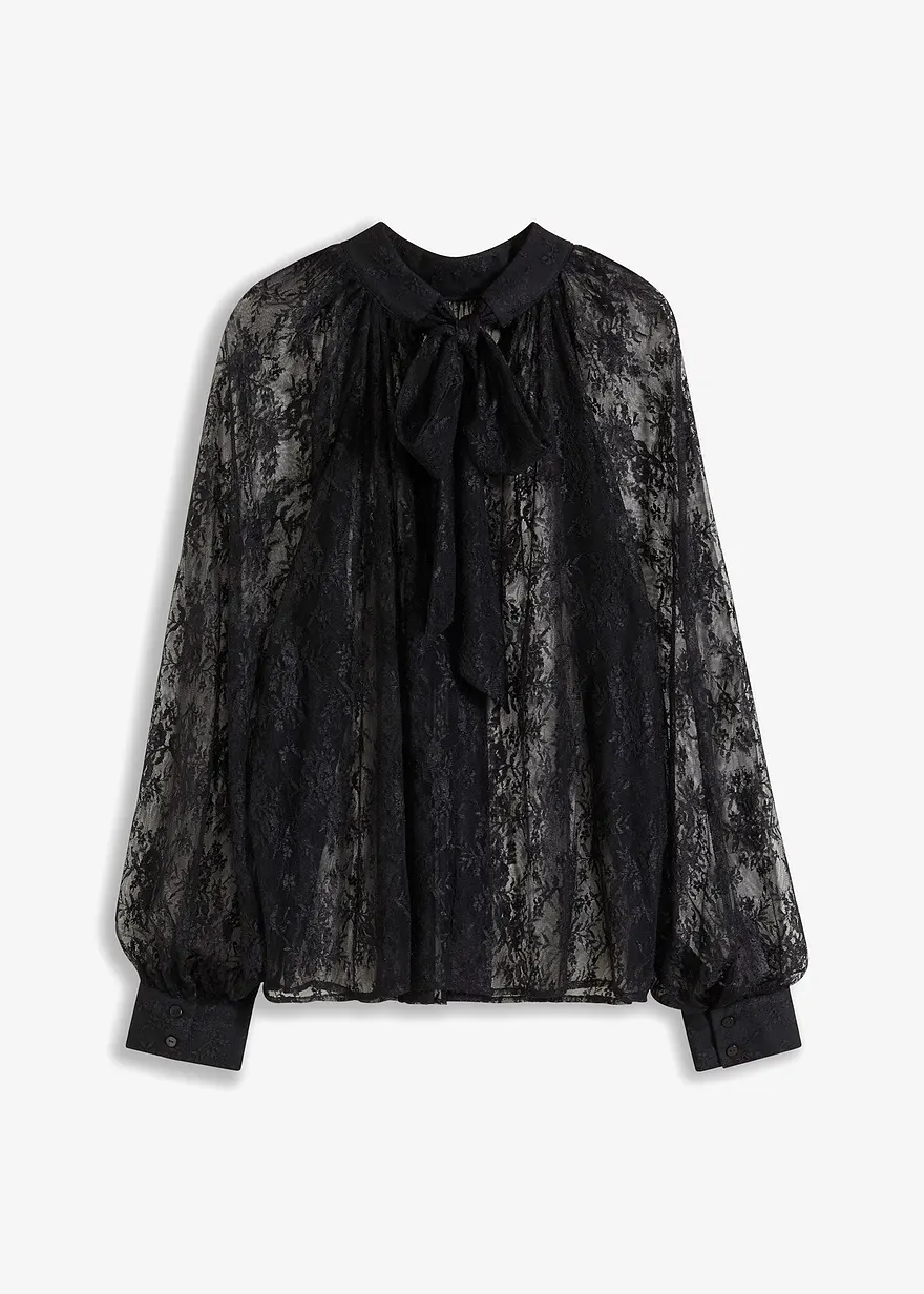 Bluse aus Spitze in schwarz von vorne - bonprix Bluse aus Spitze in schwarz von vorne - bonprix