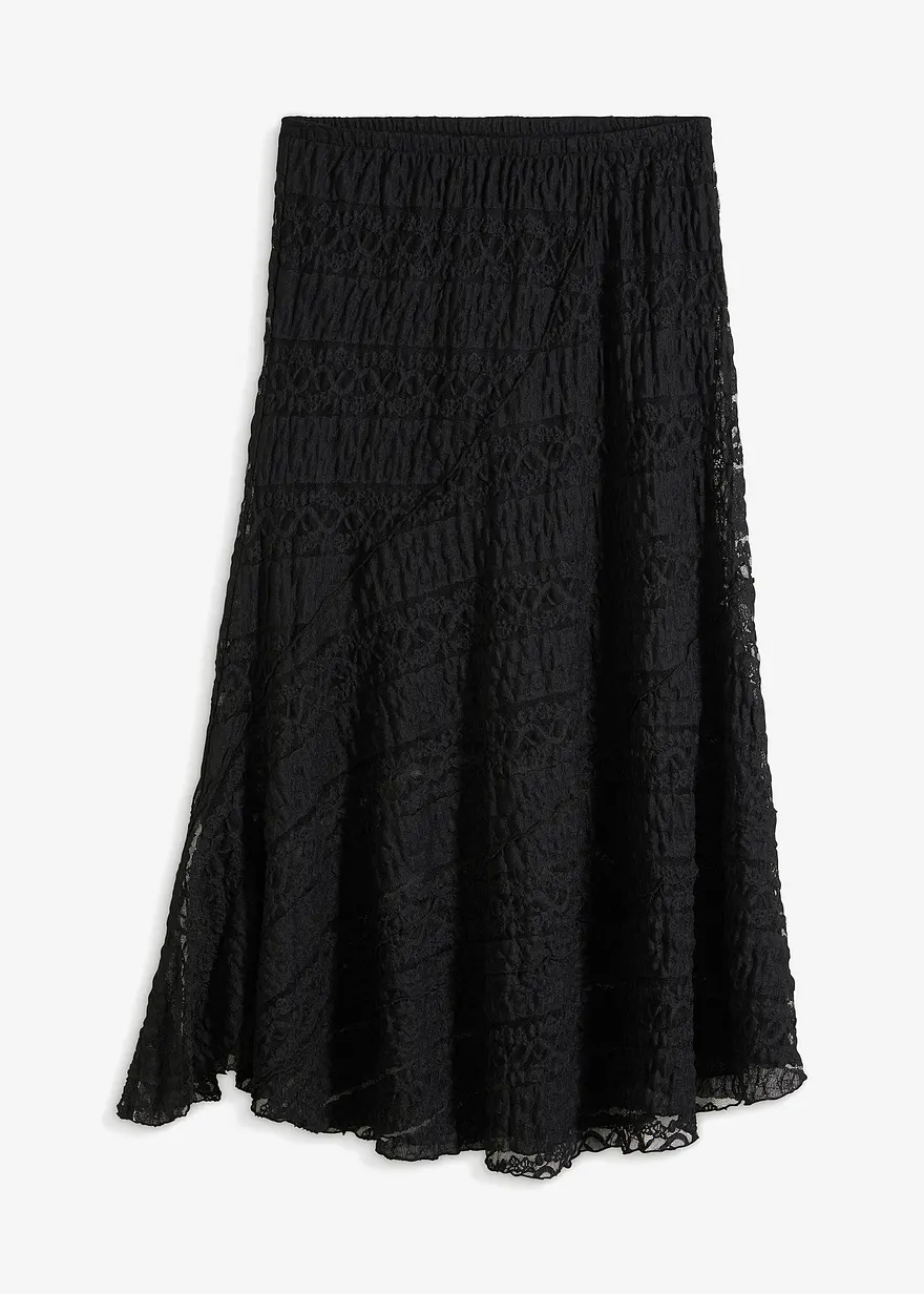 asymmetrischer Midi Rock aus Spitze in schwarz von vorne - bonprix asymmetrischer Midi Rock aus Spitze in schwarz von vorne - bonprix