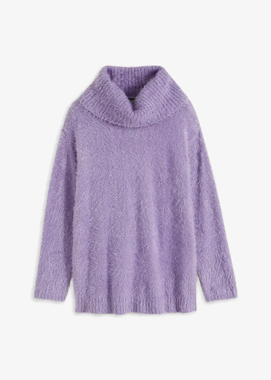 Rollkragenpullover aus weichem Federgarn in lila von vorne - bonprix Rollkragenpullover aus weichem Federgarn in lila von vorne - bonprix