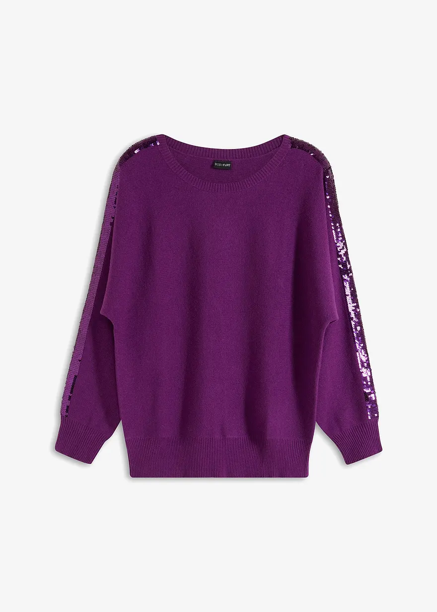 Feinstrickpullover mit Pailletten in lila von vorne - bonprix Feinstrickpullover mit Pailletten in lila von vorne - bonprix