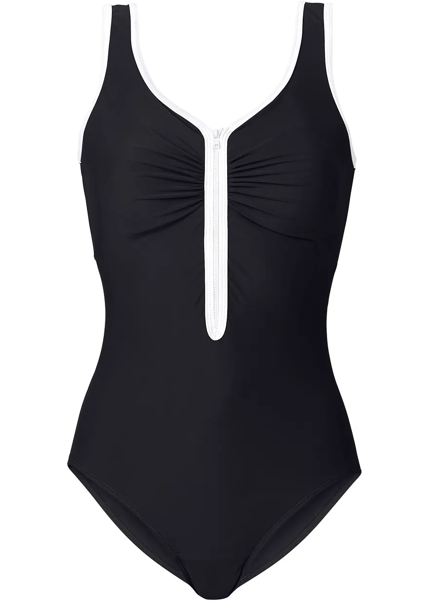 Light Shape Badeanzug mit Reißverschluss in schwarz von vorne - bonprix Light Shape Badeanzug mit Reißverschluss in schwarz von vorne - bonprix