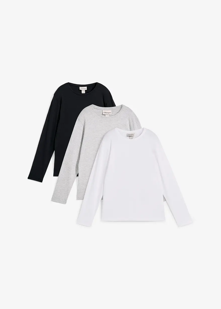 Langarmshirt mit Bio-Baumwolle (3er Pack) in schwarz von vorne - bonprix Langarmshirt mit Bio-Baumwolle (3er Pack) in schwarz von vorne - bonprix