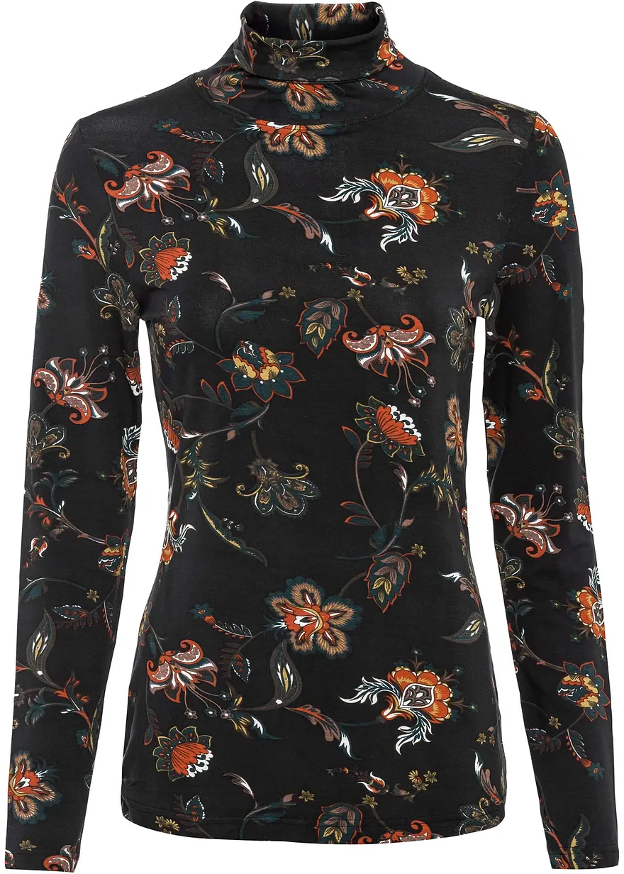 Langarmshirt mit Rollkragen in schwarz von vorne - bonprix Langarmshirt mit Rollkragen in schwarz von vorne - bonprix