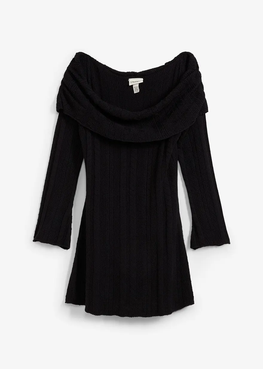 Strickkleid mit Carmenausschnitt in schwarz von vorne - bonprix Strickkleid mit Carmenausschnitt in schwarz von vorne - bonprix