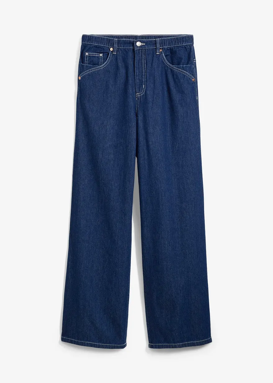 Wide-Leg-Jeans Mid Waist, Bequembund Full Length in blau von vorne - bonprix Wide-Leg-Jeans Mid Waist, Bequembund Full Length in blau von vorne - bonprix