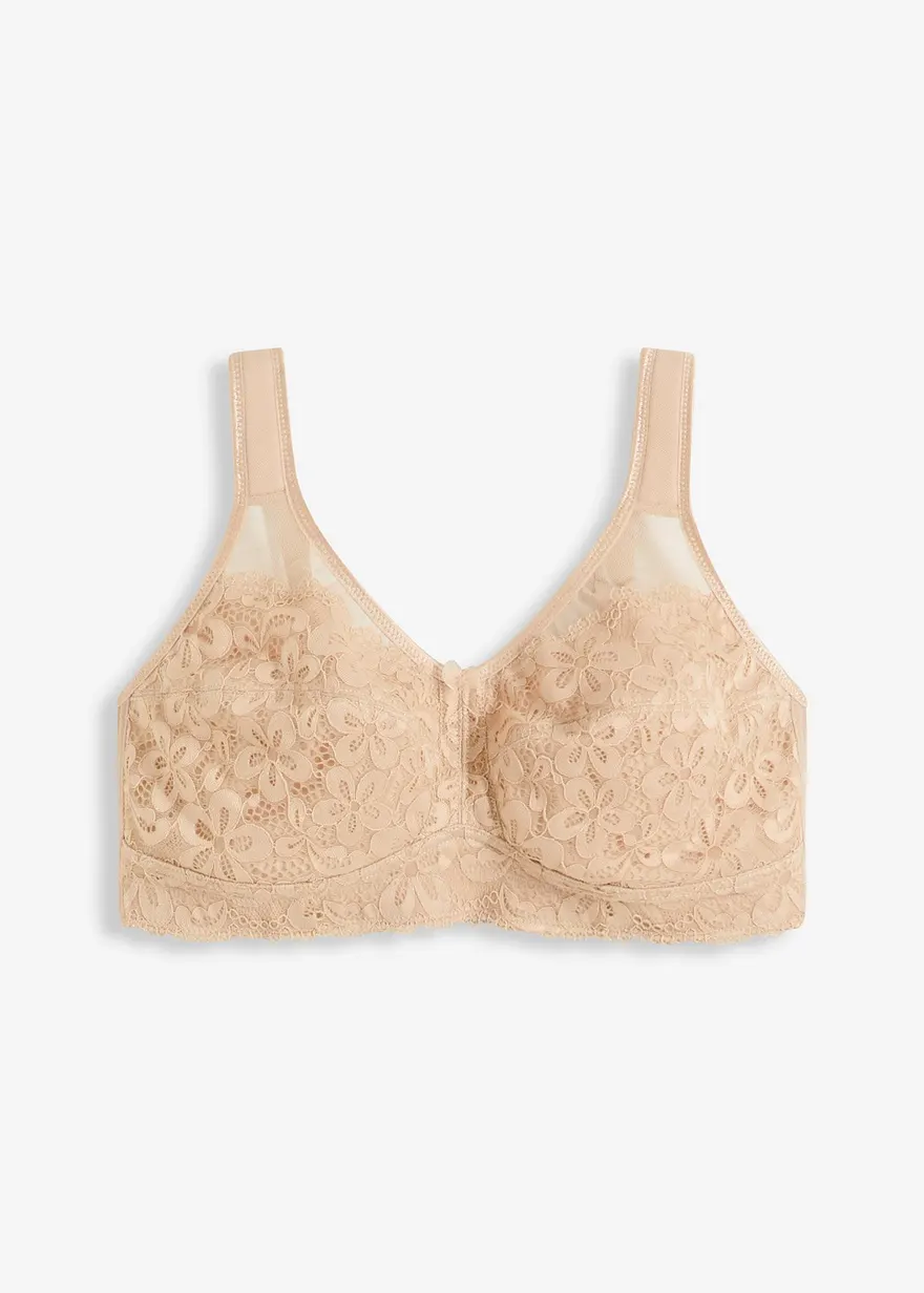 Entlastungs-BH ohne Bügel mit gepolsterten Trägern in beige von vorne - bonprix Entlastungs-BH ohne Bügel mit gepolsterten Trägern in beige von vorne - bonprix