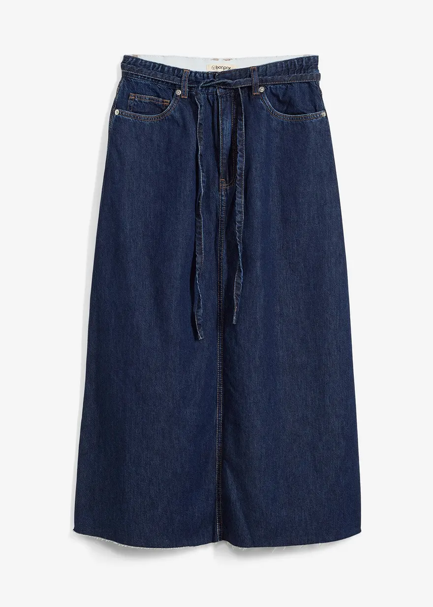 Jeansrock Mid Waist Midilänge, Super Soft in blau von vorne - bonprix Jeansrock Mid Waist Midilänge, Super Soft in blau von vorne - bonprix