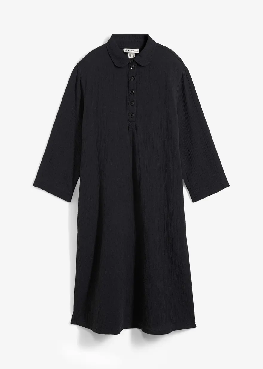 Hemdblusenkleid aus Musselin in schwarz von vorne - bonprix Hemdblusenkleid aus Musselin in schwarz von vorne - bonprix