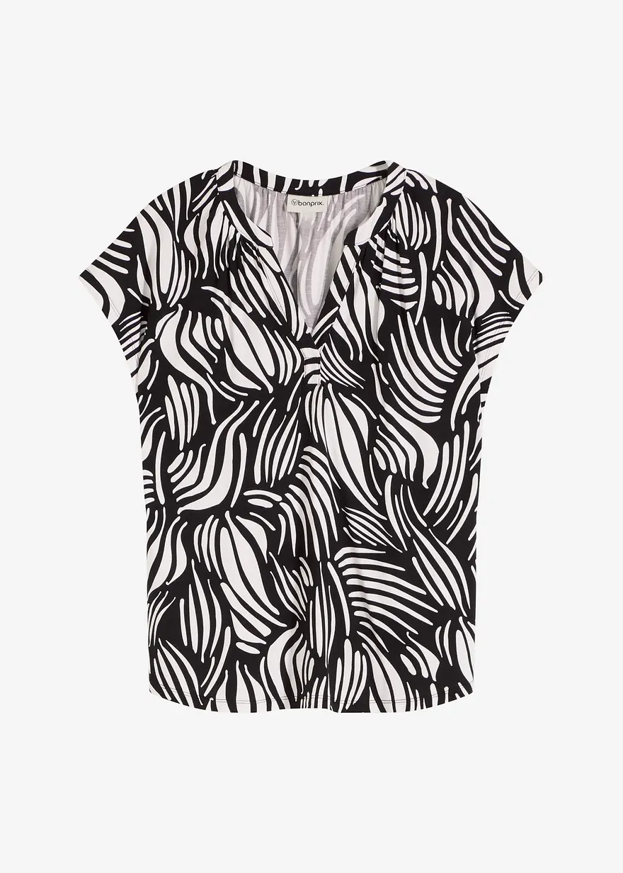 Henleyshirt aus softem Viskose-Mix in schwarz von vorne - bonprix Henleyshirt aus softem Viskose-Mix in schwarz von vorne - bonprix