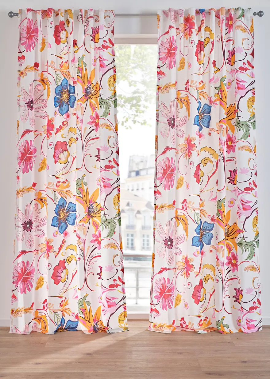 Gardine aus recyceltem Polyester mit Blumendruck (1er Pack) in bunt - bonprix Gardine aus recyceltem Polyester mit Blumendruck (1er Pack) in bunt - bonprix