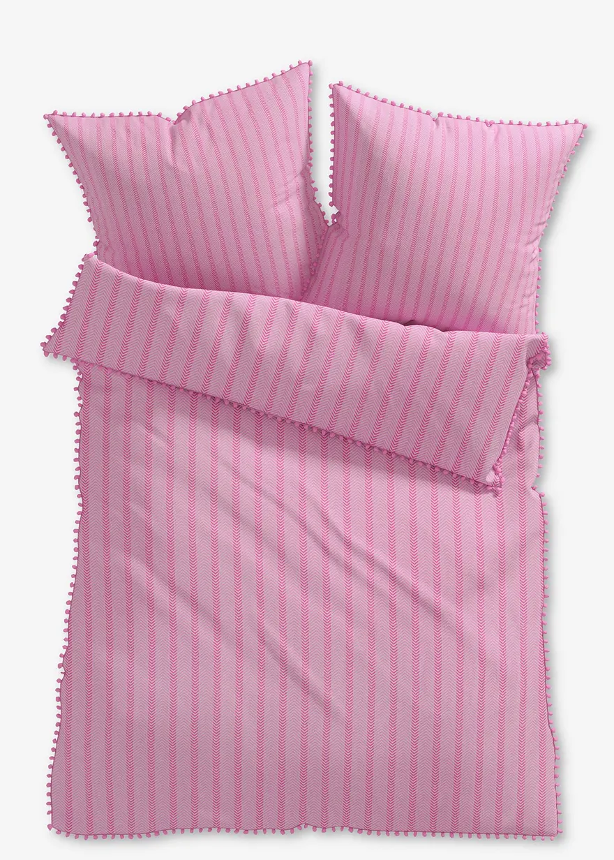 Bettwäsche mit Pompons in rosa von vorne - bonprix Bettwäsche mit Pompons in rosa von vorne - bonprix