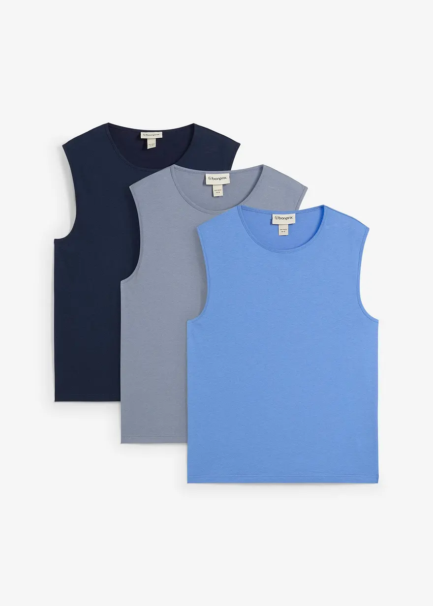 Muskelshirt (3er Pack) in blau von vorne - bonprix Muskelshirt (3er Pack) in blau von vorne - bonprix