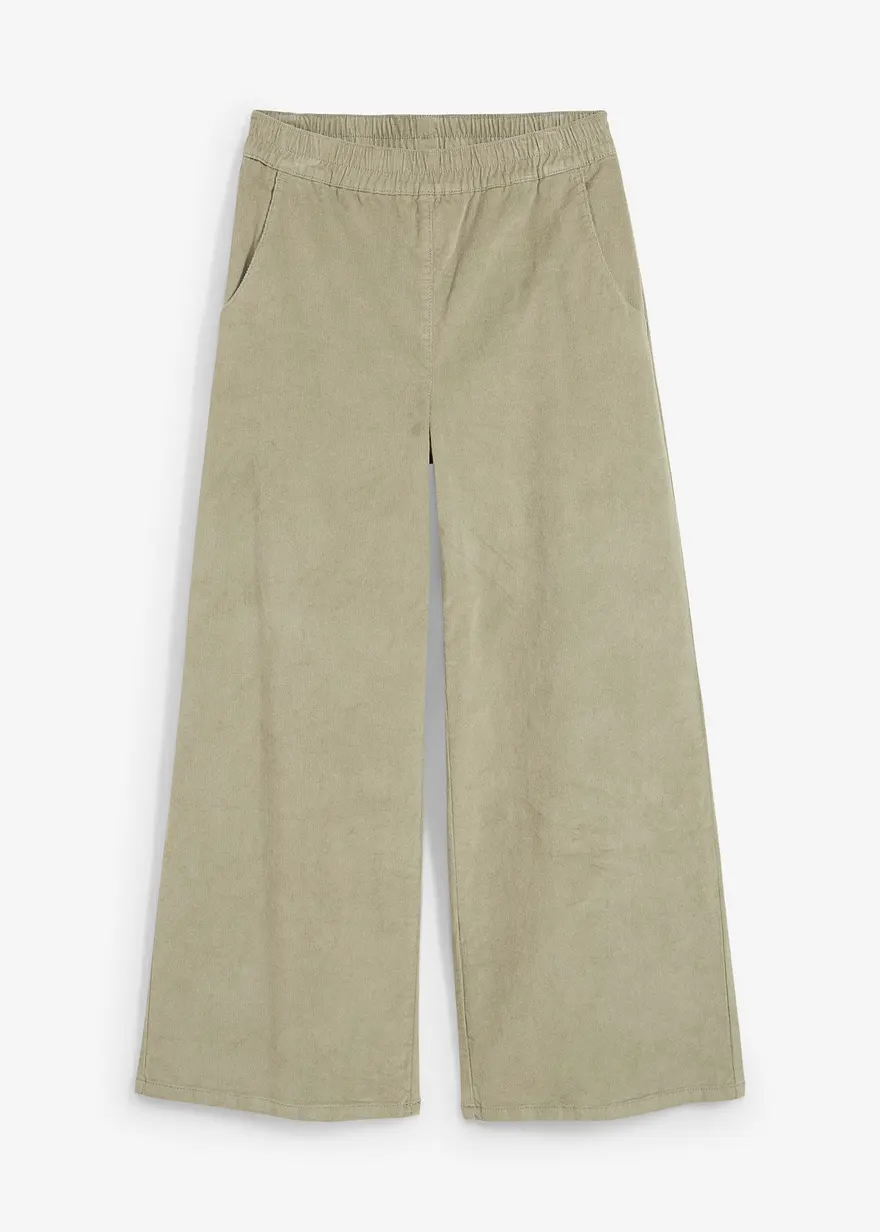 Cordhose mit Bequembund, High Waist in grün von vorne - bonprix Cordhose mit Bequembund, High Waist in grün von vorne - bonprix