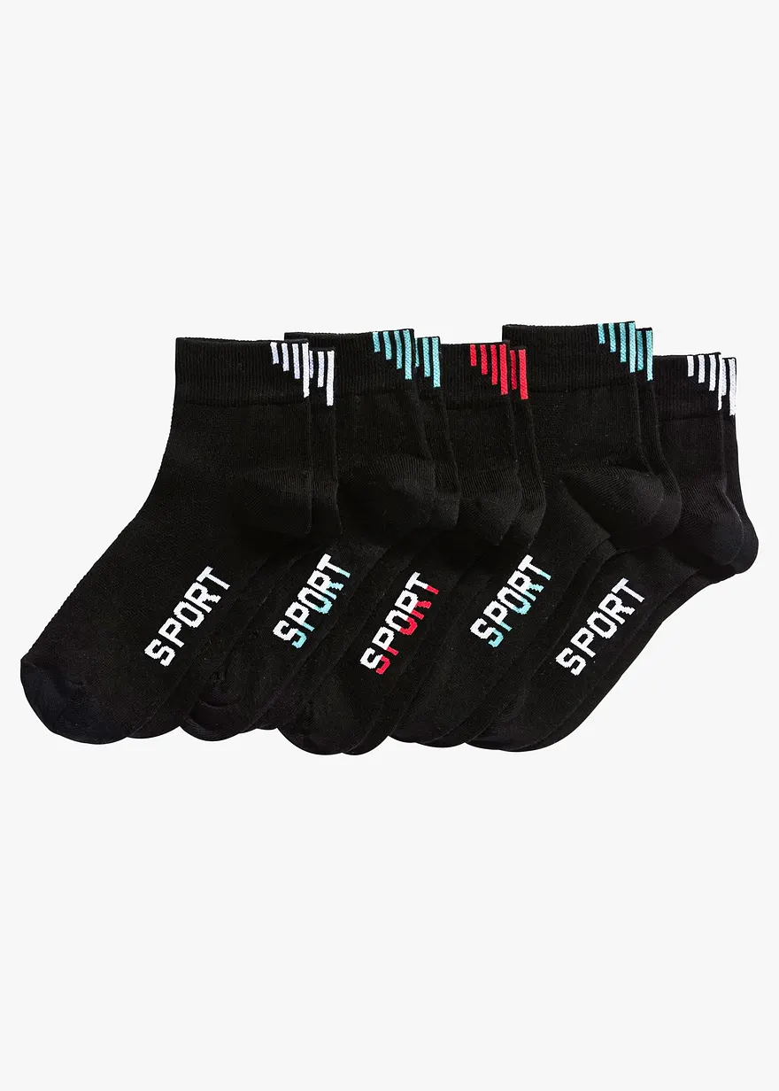 Sportsocken mit Schriftzug mit Bio-Baumwolle (5er Pack) in schwarz von vorne - bonprix Sportsocken mit Schriftzug mit Bio-Baumwolle (5er Pack) in schwarz von vorne - bonprix