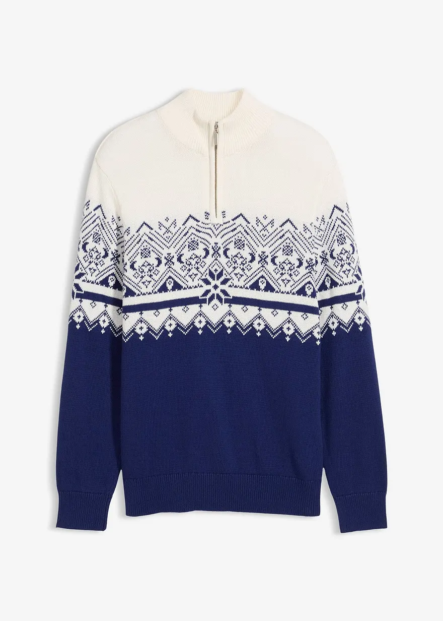 Norweger-Pullover mit Troyerkragen aus reiner Baumwolle in weiß von vorne - bonprix Norweger-Pullover mit Troyerkragen aus reiner Baumwolle in weiß von vorne - bonprix