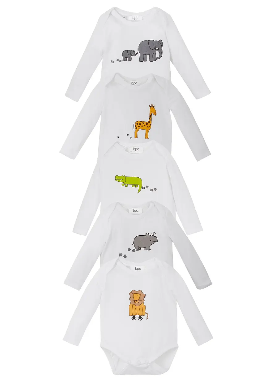 Langarmbody aus reiner Bio-Baumwolle (5er-Pack) in weiß von vorne - bonprix Langarmbody aus reiner Bio-Baumwolle (5er-Pack) in weiß von vorne - bonprix