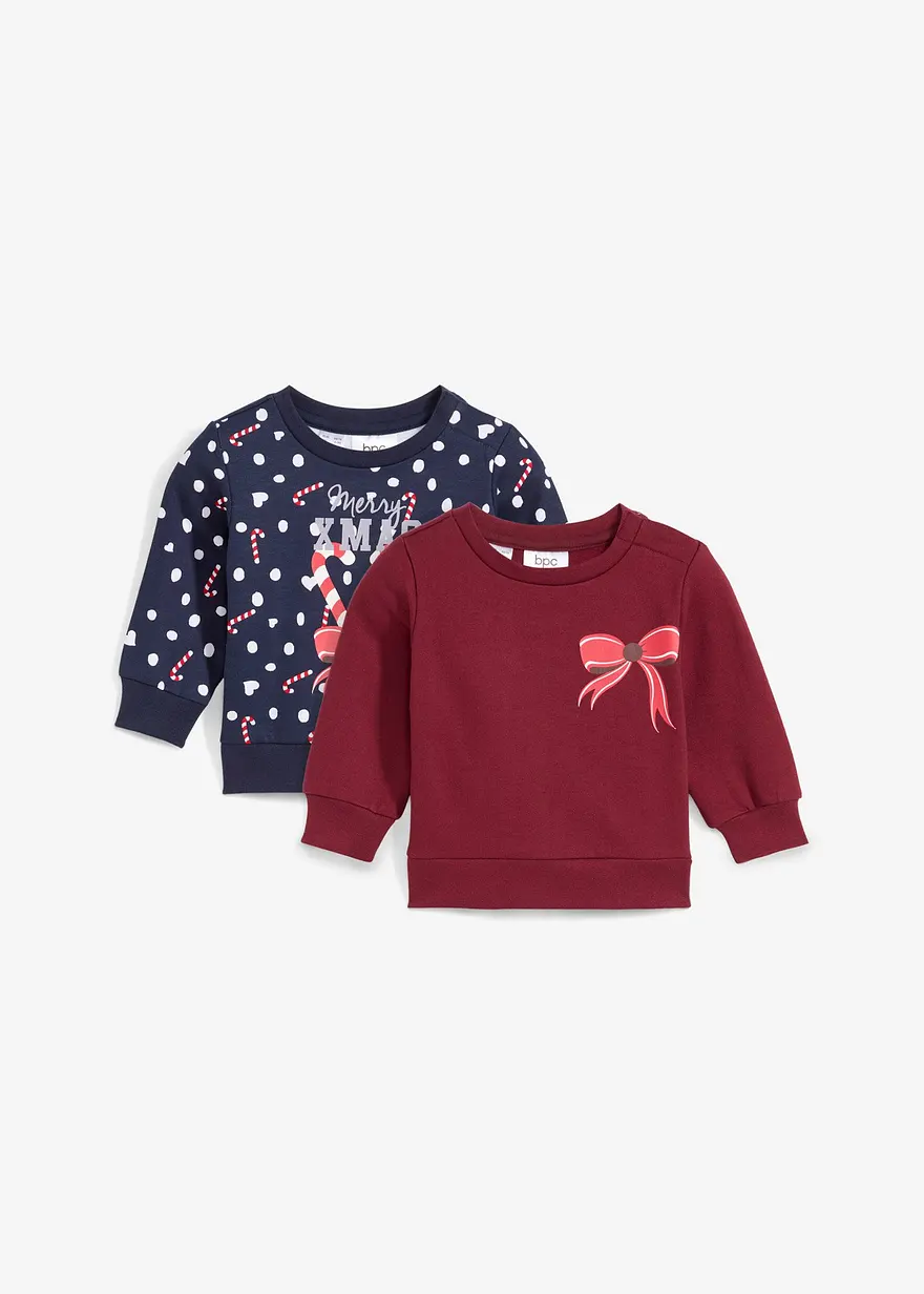 Baby Sweatshirt mit Weihnachtsmotiv (2er Pack) in rot von vorne - bonprix Baby Sweatshirt mit Weihnachtsmotiv (2er Pack) in rot von vorne - bonprix