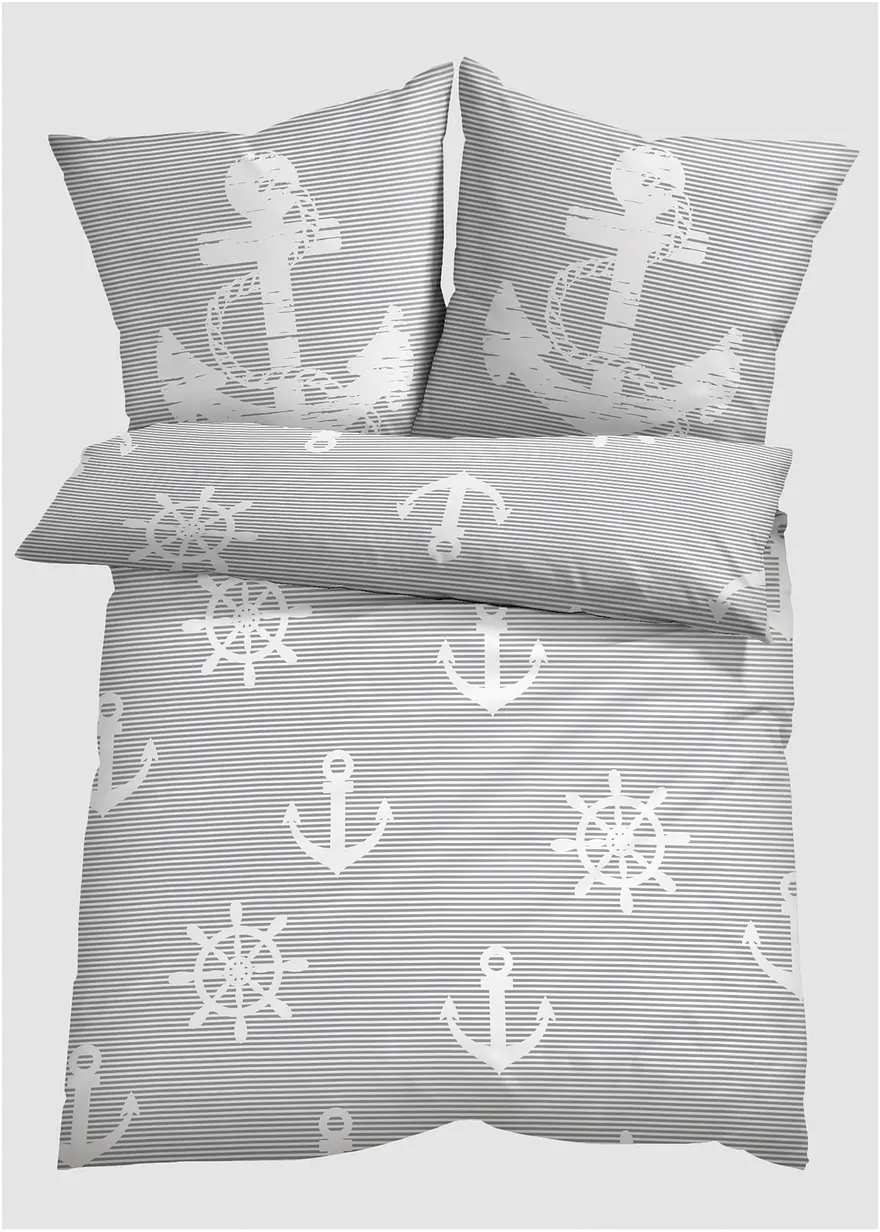 Bettwäsche mit maritimen Design in grau von vorne - bonprix Bettwäsche mit maritimen Design in grau von vorne - bonprix