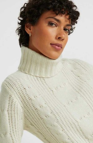 Damen - Wollpullover mit Good Cashmere Standard®-Anteil und Zopfmuster - wollweiß