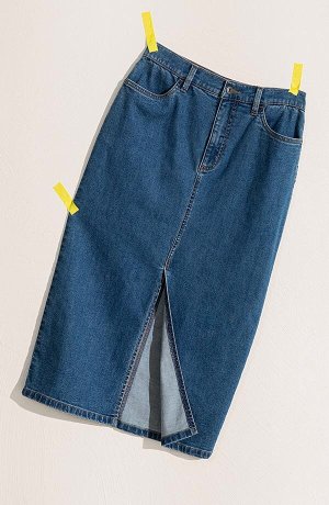 Damen - Langer Jeansrock mit Schlitz aus Positive Denim #1 Fabric - blau denim
