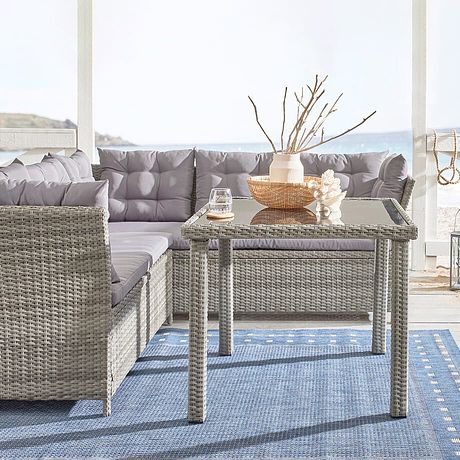 Wohnen & Garten - In- und Outdoor Teppich mit umlaufender Bordüre - blau