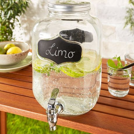 Wohnen - Getränkespender aus Glas mit Zapfhahn - transparent/silberfarben