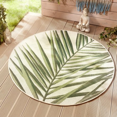 Wohnen - Runder In- und Outdoor Teppich mit großem Palmmotiv - grün