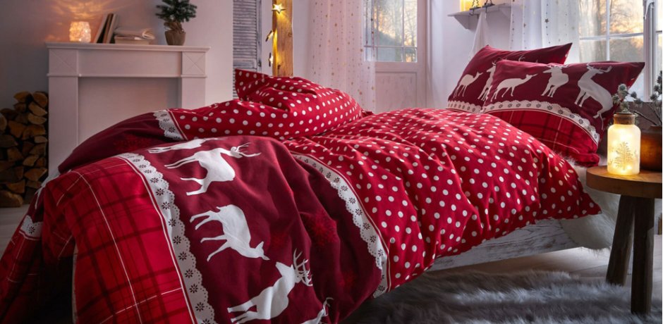Wohnen - Bettwäsche mit Elch - rot