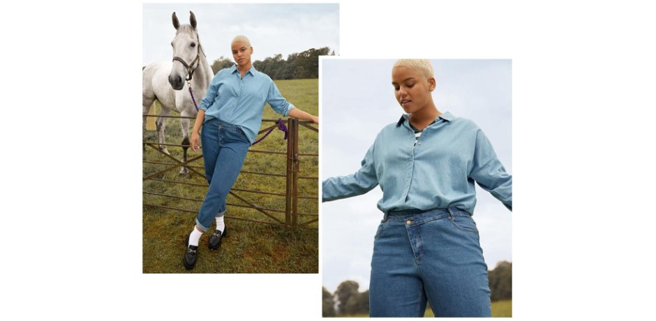 Damen - Jeansbluse, Oversized - hellblau denim used