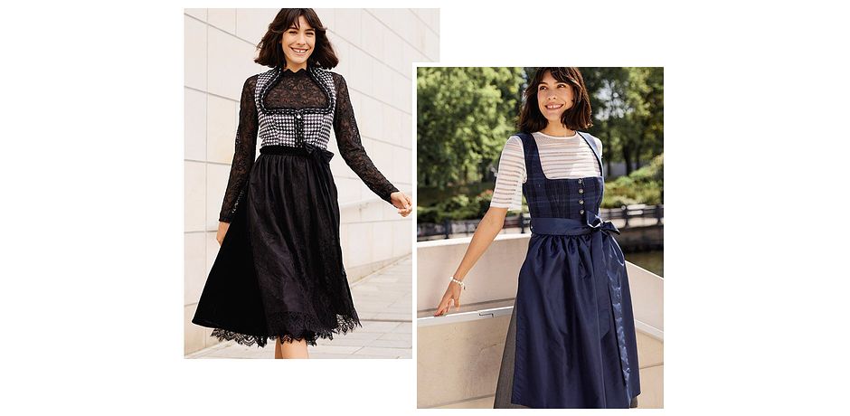 Inspiration - Dirndl mit Druckrock und Samt (2-tlg.Set) - schwarz/wollweiß bedruckt