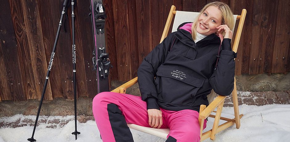 Damen - Ski Funktions-Schlupfjacke mit Fleece-Futter, Oversized - schwarz