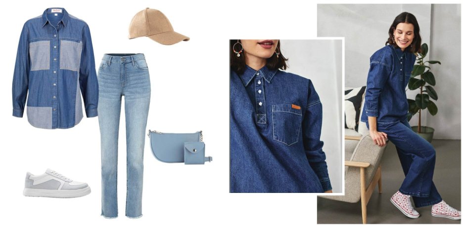 Damen - Jeansbluse, Oversized - blau denim