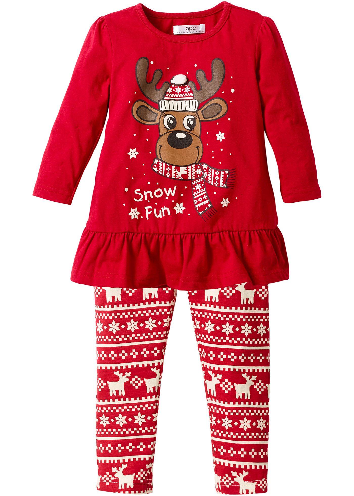 Weihnachtliches Shirt und Leggings mit weihnachtlichem Print und Elch-Motiv (91351195) in rot