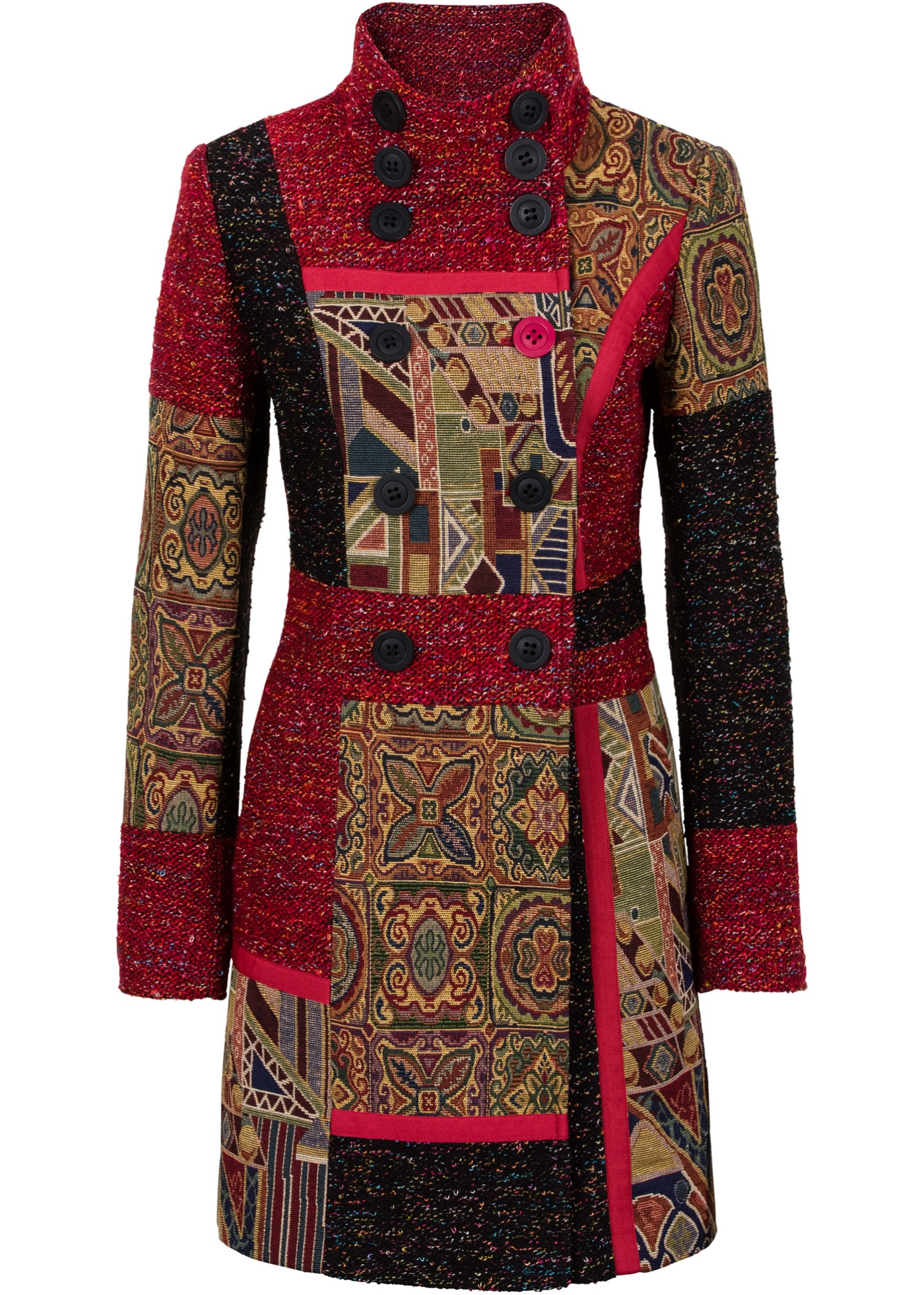 Trendy Mantel mit Stehkragen (97000095) in rot/grau/camel graphisch