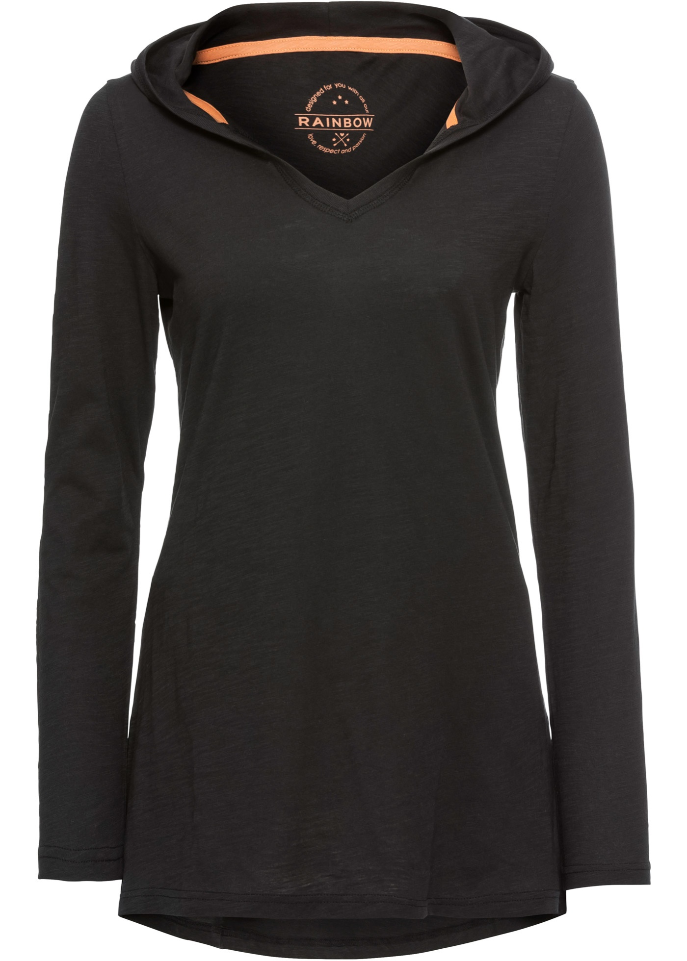 Langärmliges Shirt mit Kapuze und weitem V-Ausschnitt (94156695) in schwarz