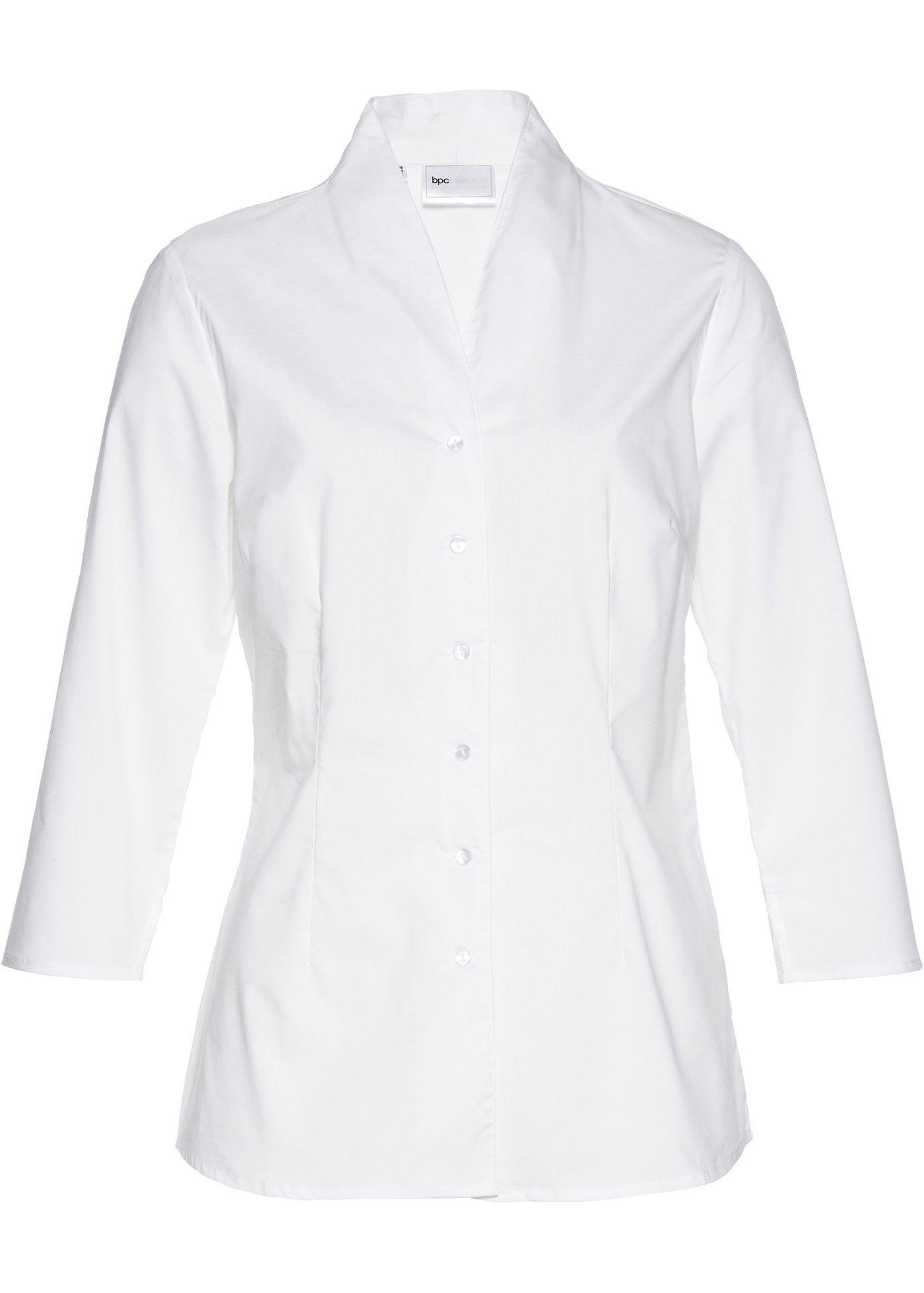 Leicht Taillierte Bluse mit kleinem Stehkragen und 3/4-Ärmeln (97970695) in weiß