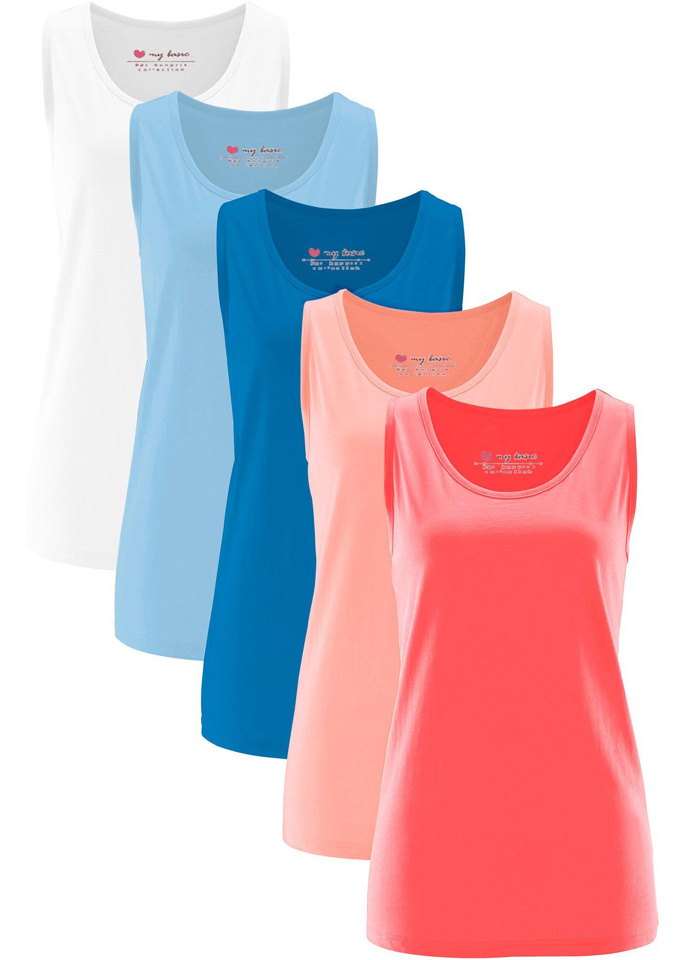 Bequemes Long-Top in Single Jersey (91940681) in hellkoralle + hummer + hellblau + azurblau + weiß